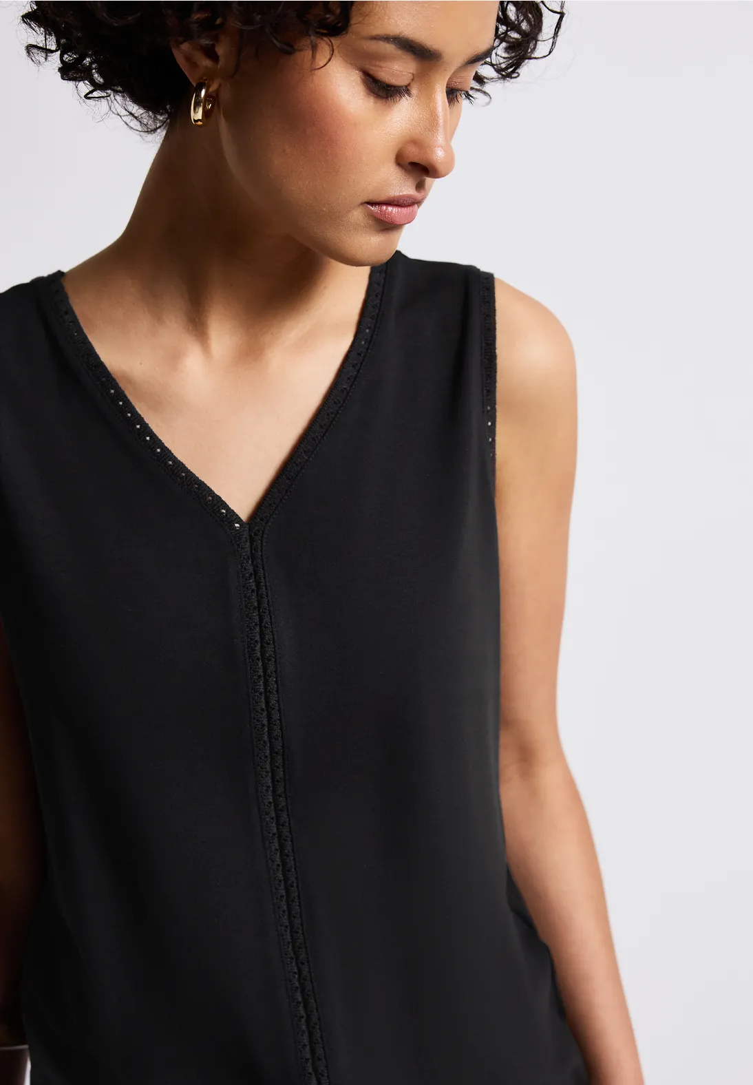 Street One Jersey-Top mit Häkeldetails - Black