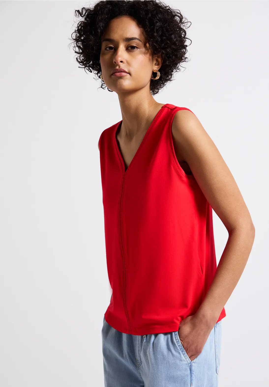 Street One Jersey-Top mit Häkeldetails - Glory Red