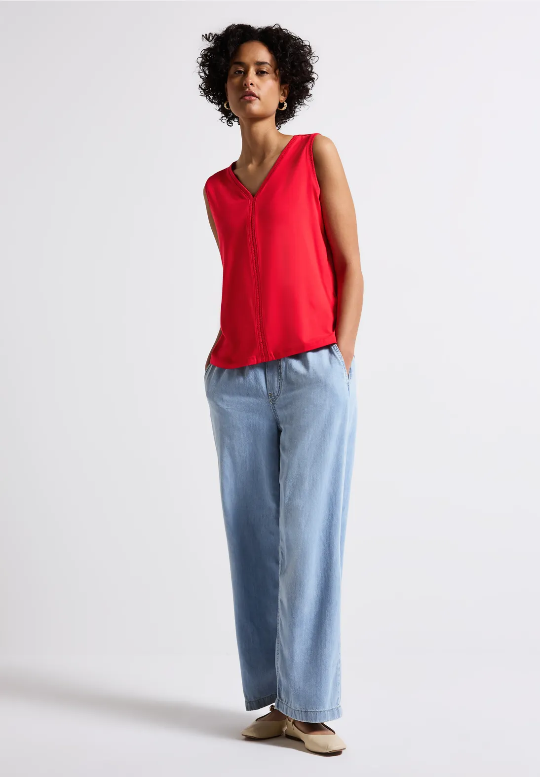 Street One Jersey-Top mit Häkeldetails - Glory Red