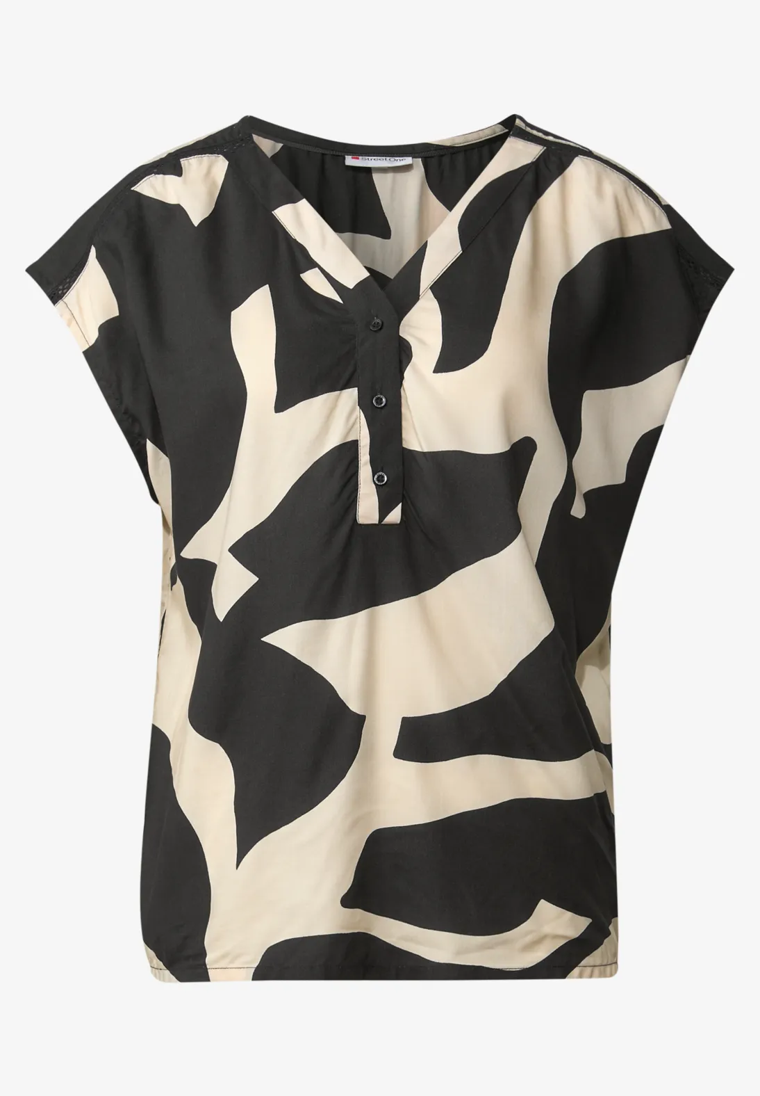 Street One Gemusterte Bluse - Whale Tail Grey