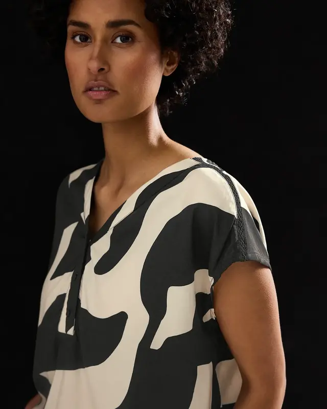 Street One Gemusterte Bluse - Whale Tail Grey