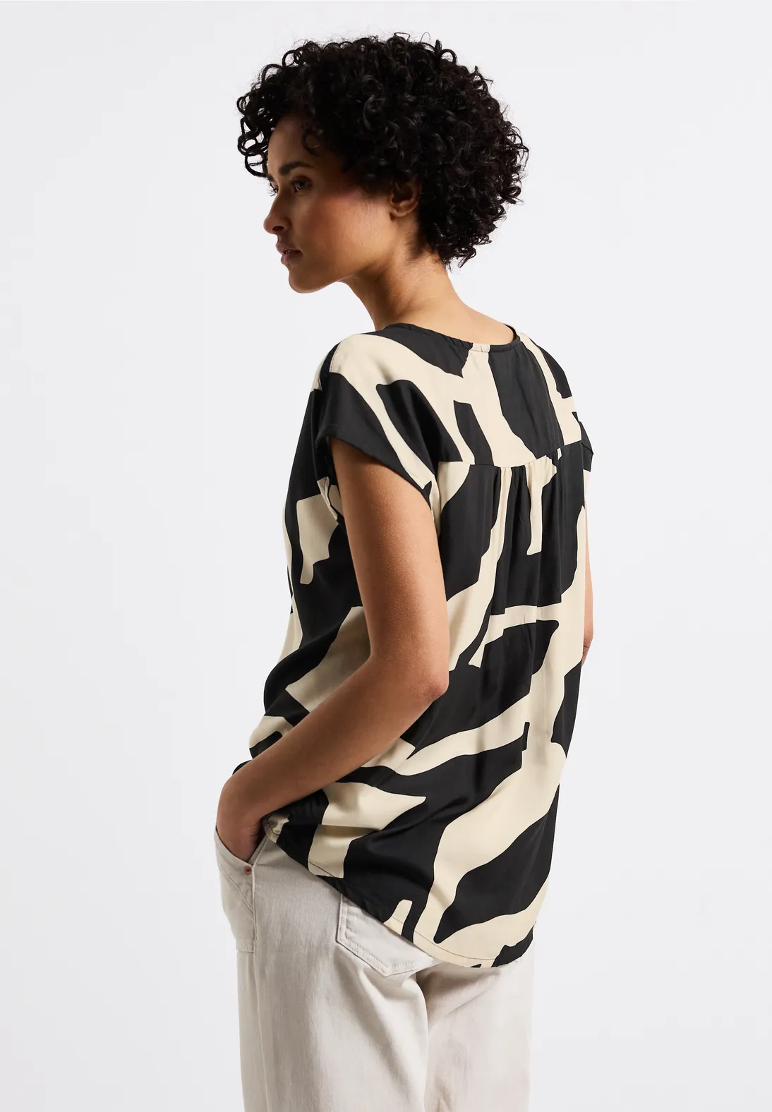 Street One Gemusterte Bluse - Whale Tail Grey