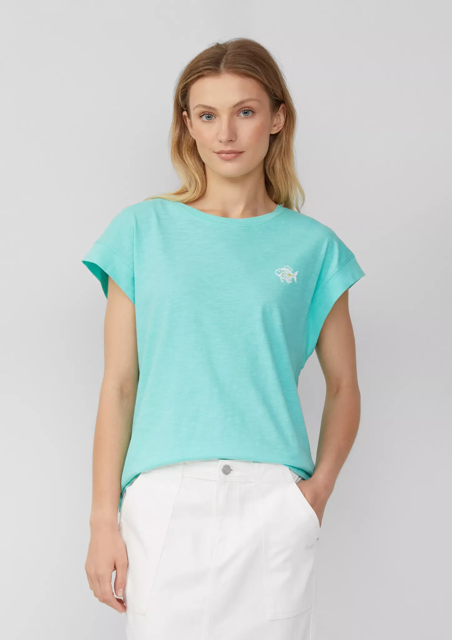 S. Oliver Small Artwork T-Shirt, Relaxed Fit - Light Turquoise