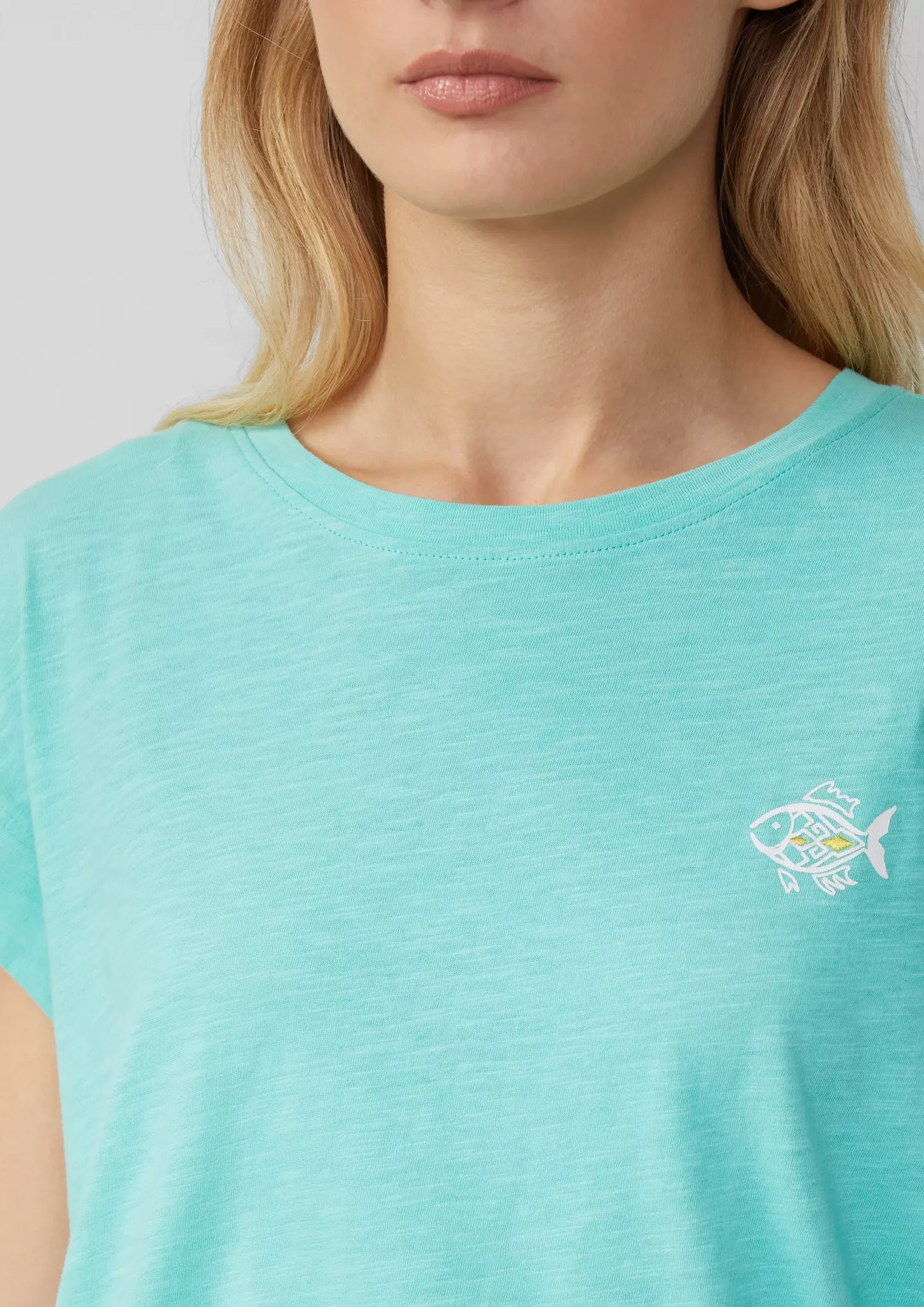 S. Oliver Small Artwork T-Shirt, Relaxed Fit - Light Turquoise