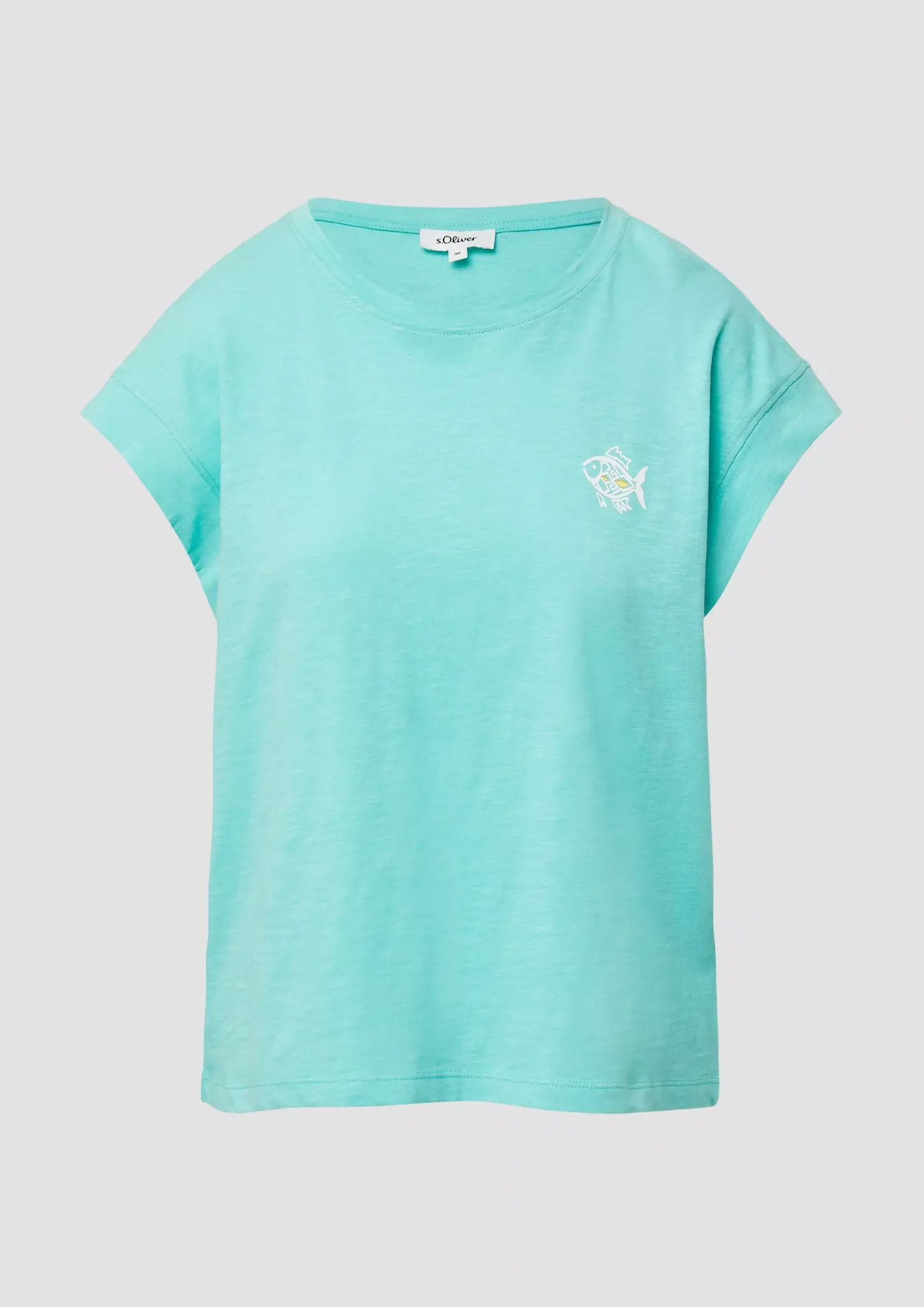 S. Oliver Small Artwork T-Shirt, Relaxed Fit - Light Turquoise