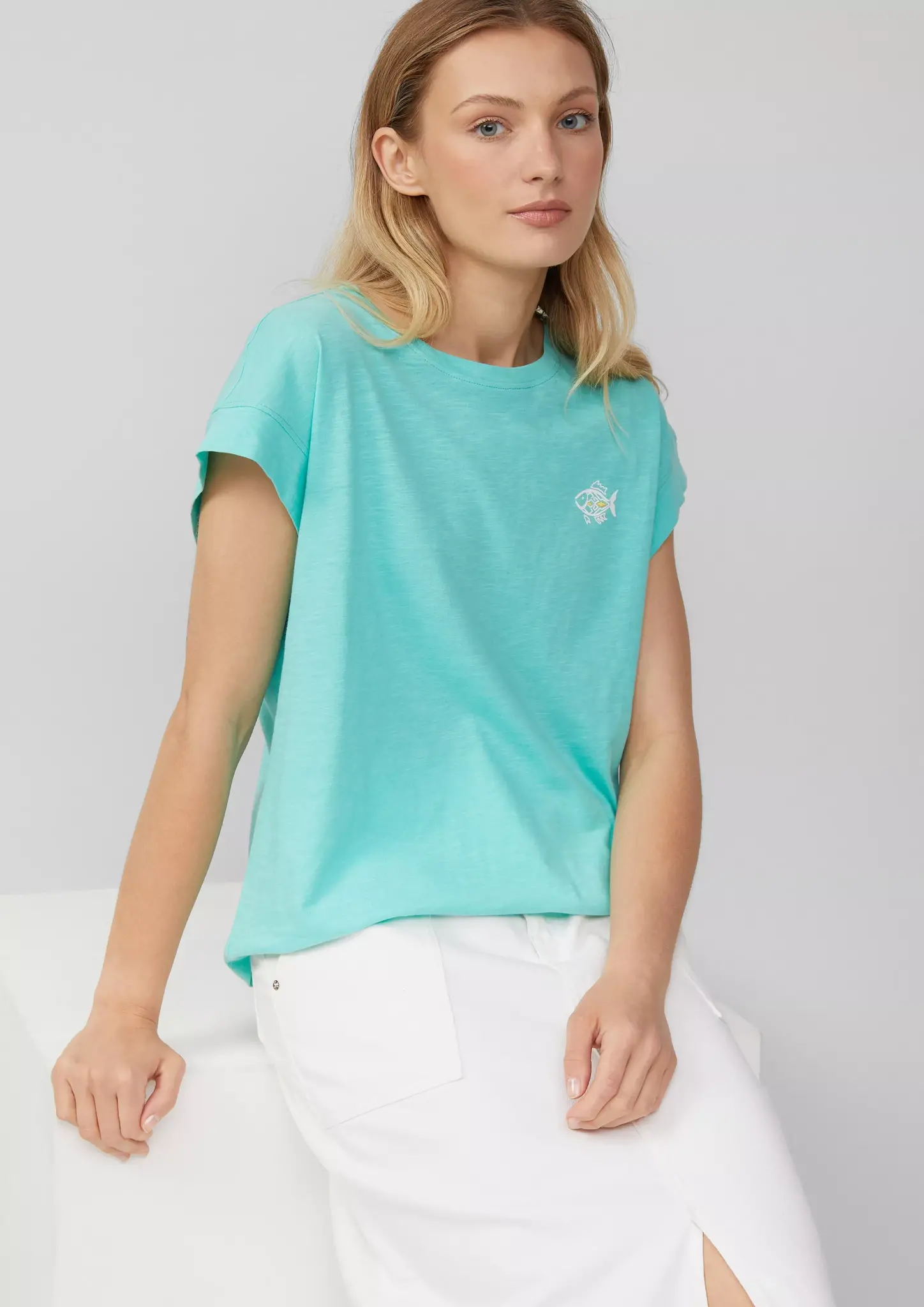 S. Oliver Small Artwork T-Shirt, Relaxed Fit - Light Turquoise