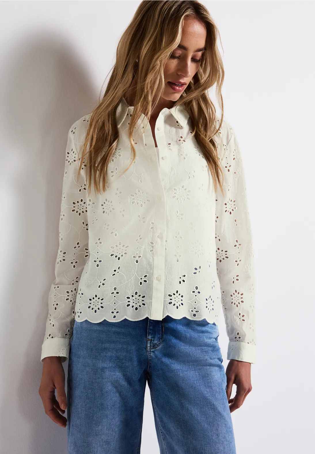 Street One Hemdbluse mit Lochstickerei - Off White