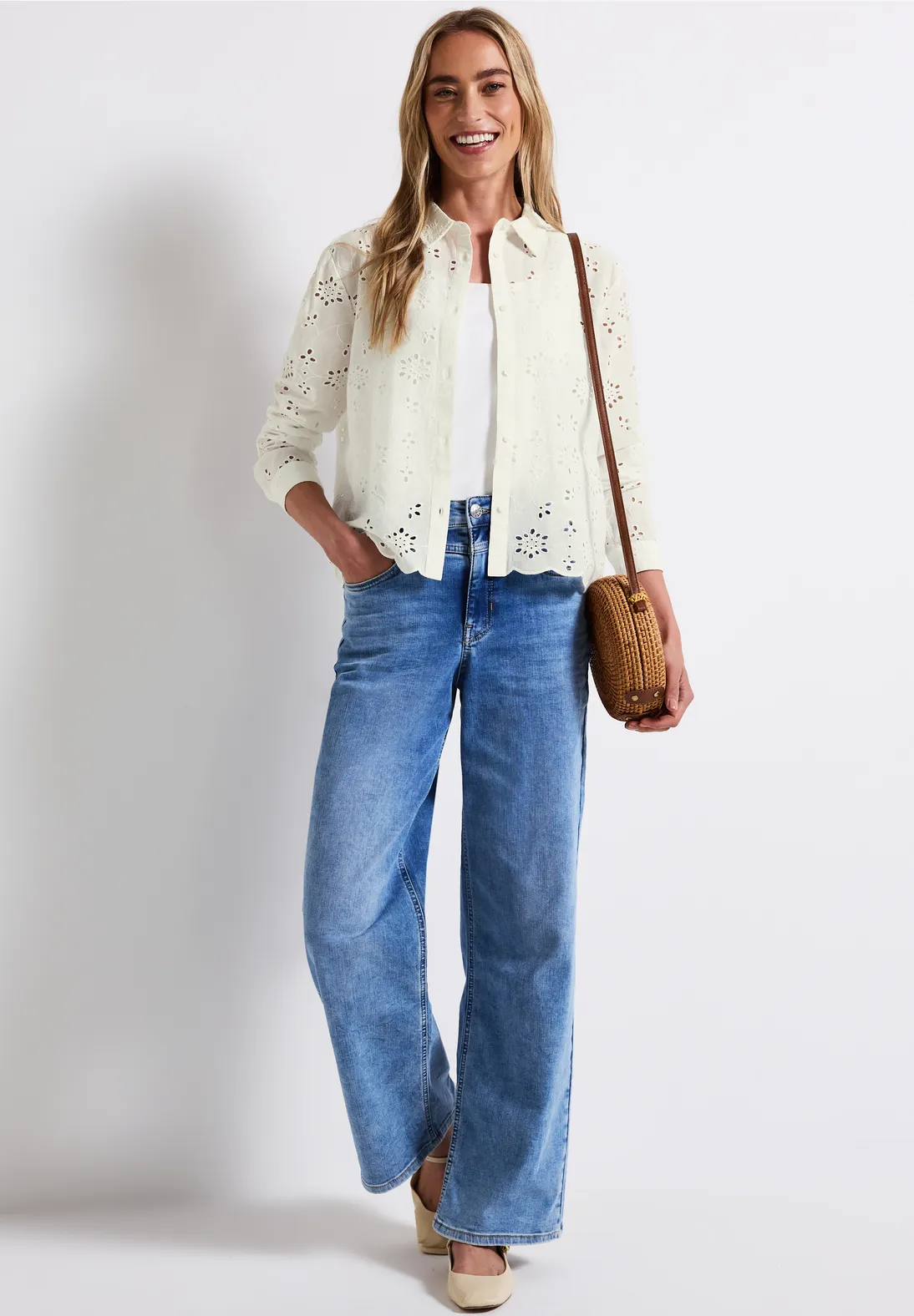 Street One Hemdbluse mit Lochstickerei - Off White