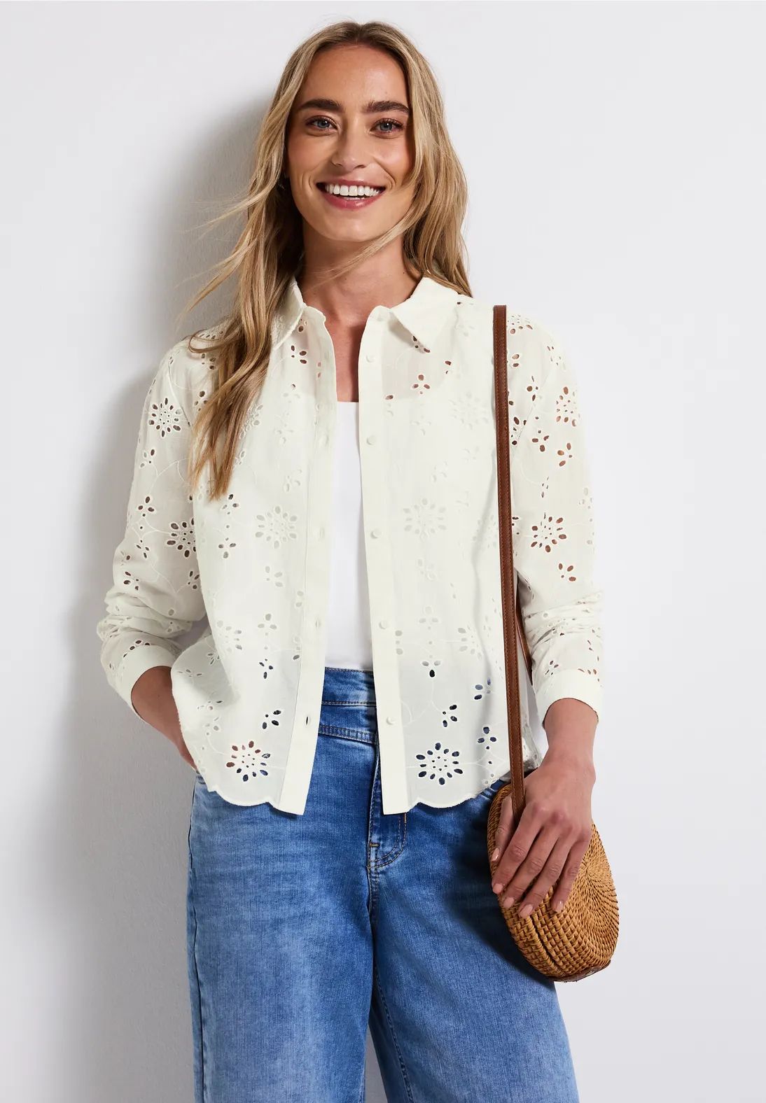 Street One Hemdbluse mit Lochstickerei - Off White