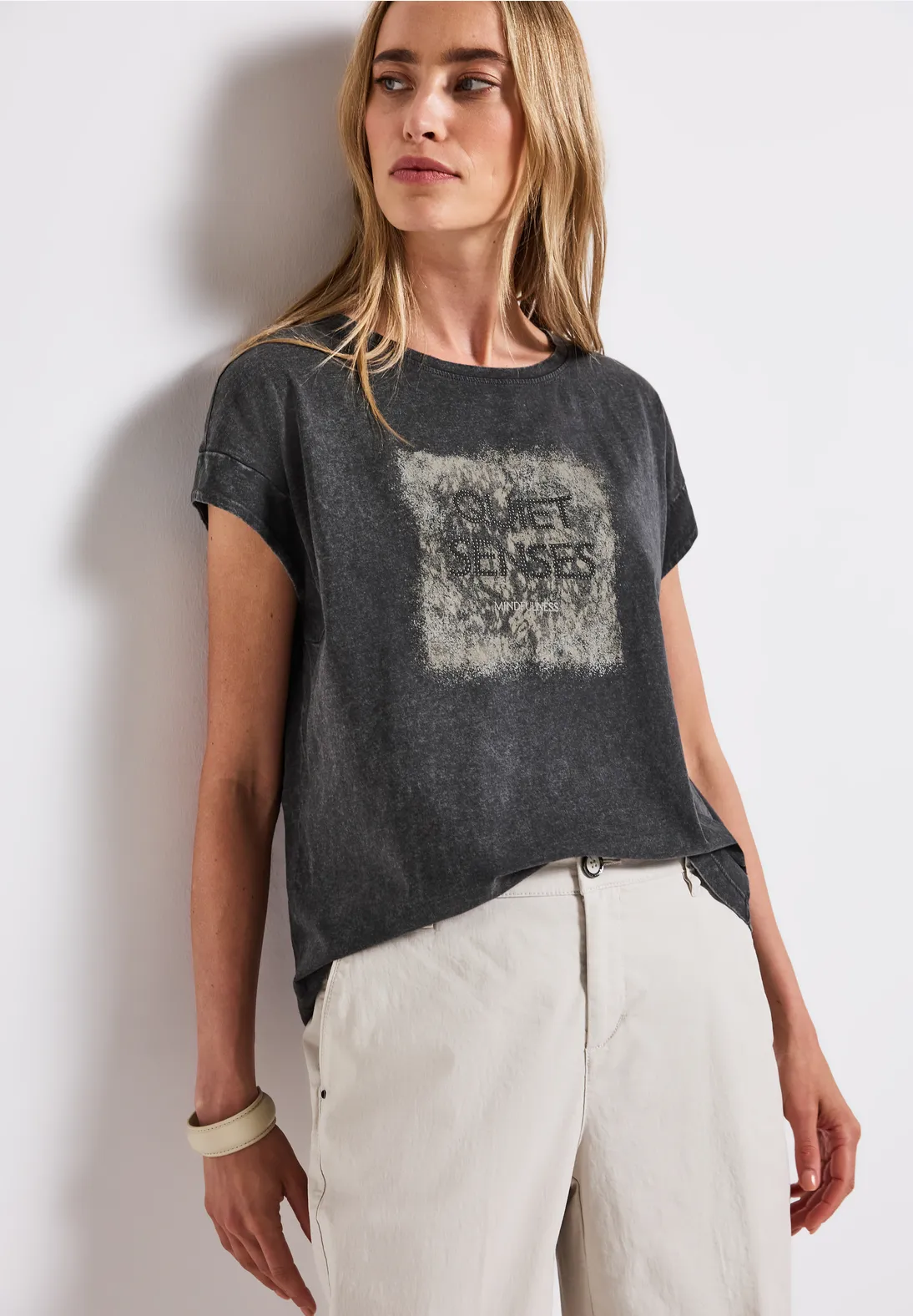 Street One Shirt met Gewassen Look - Washed Out Grey
