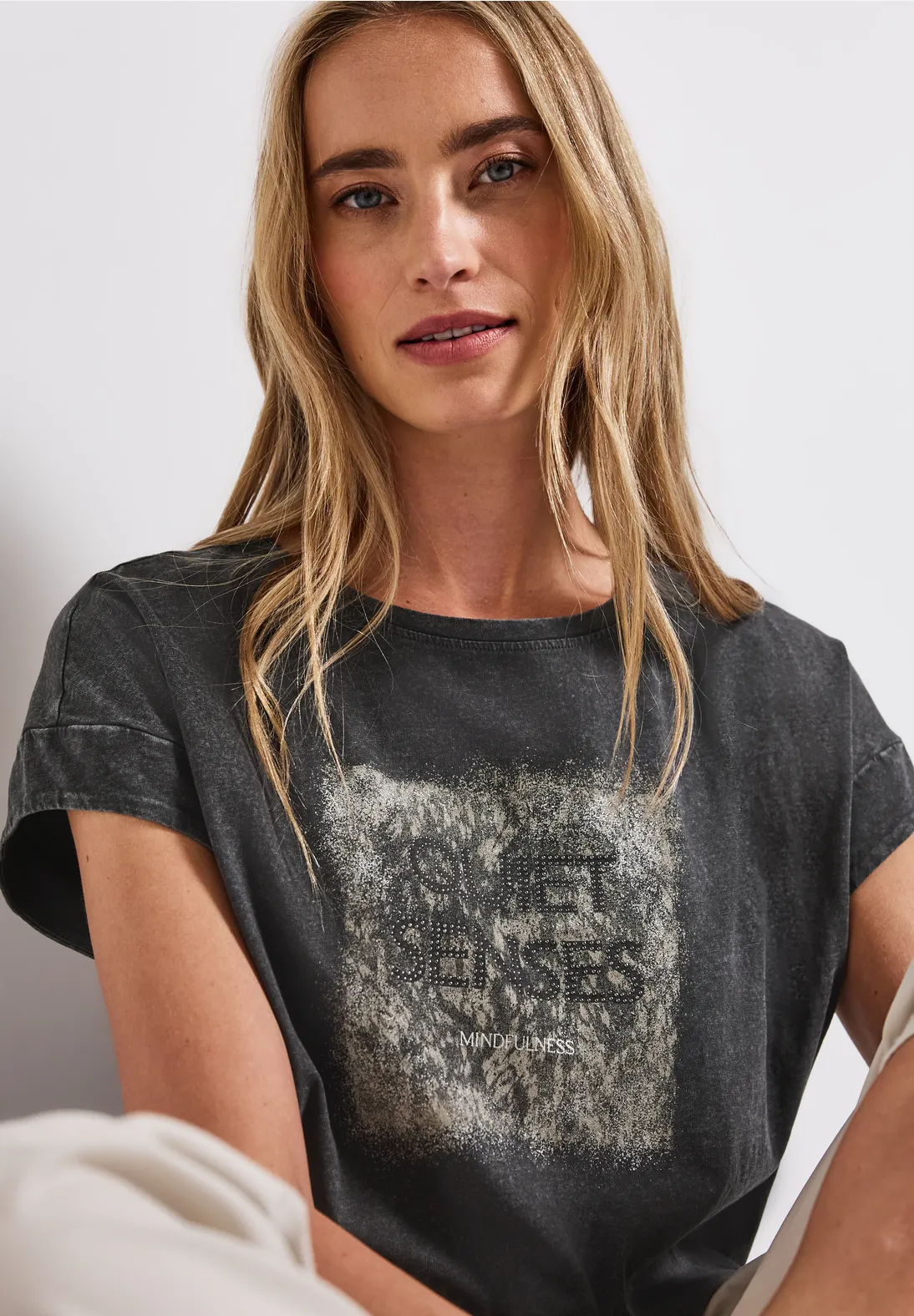 Street One Washed-Look Artwork Shirt - Washed Out Grey