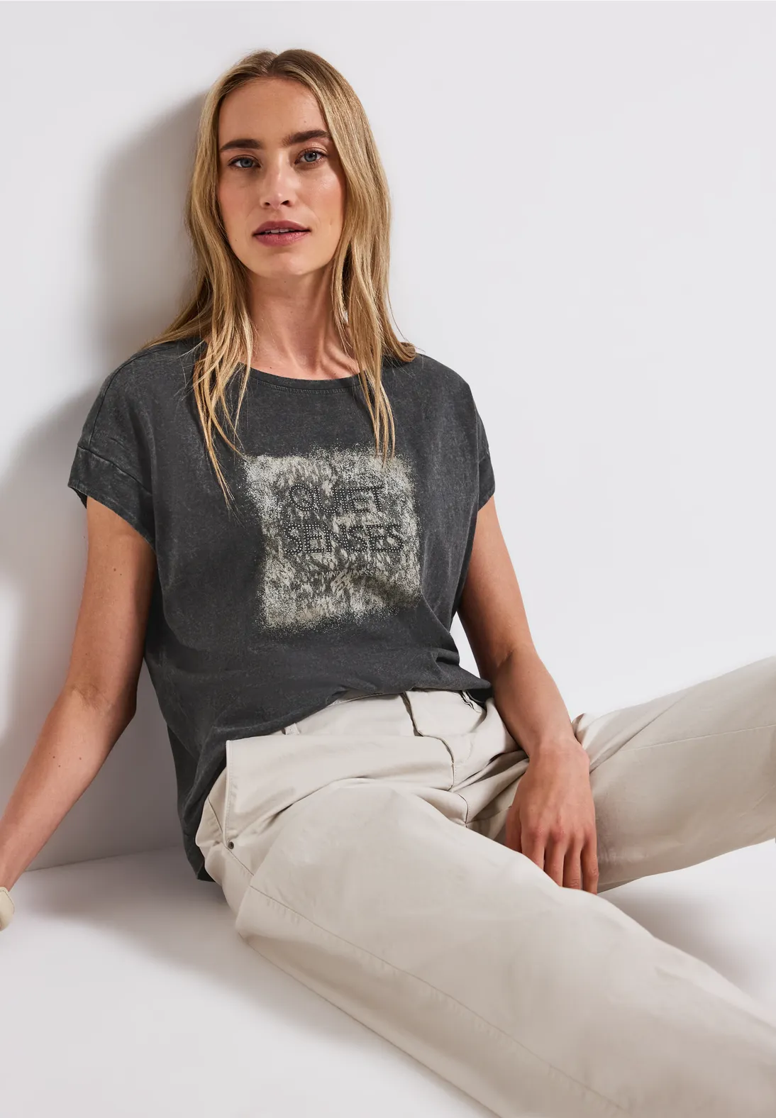 Street One Shirt met Gewassen Look - Washed Out Grey