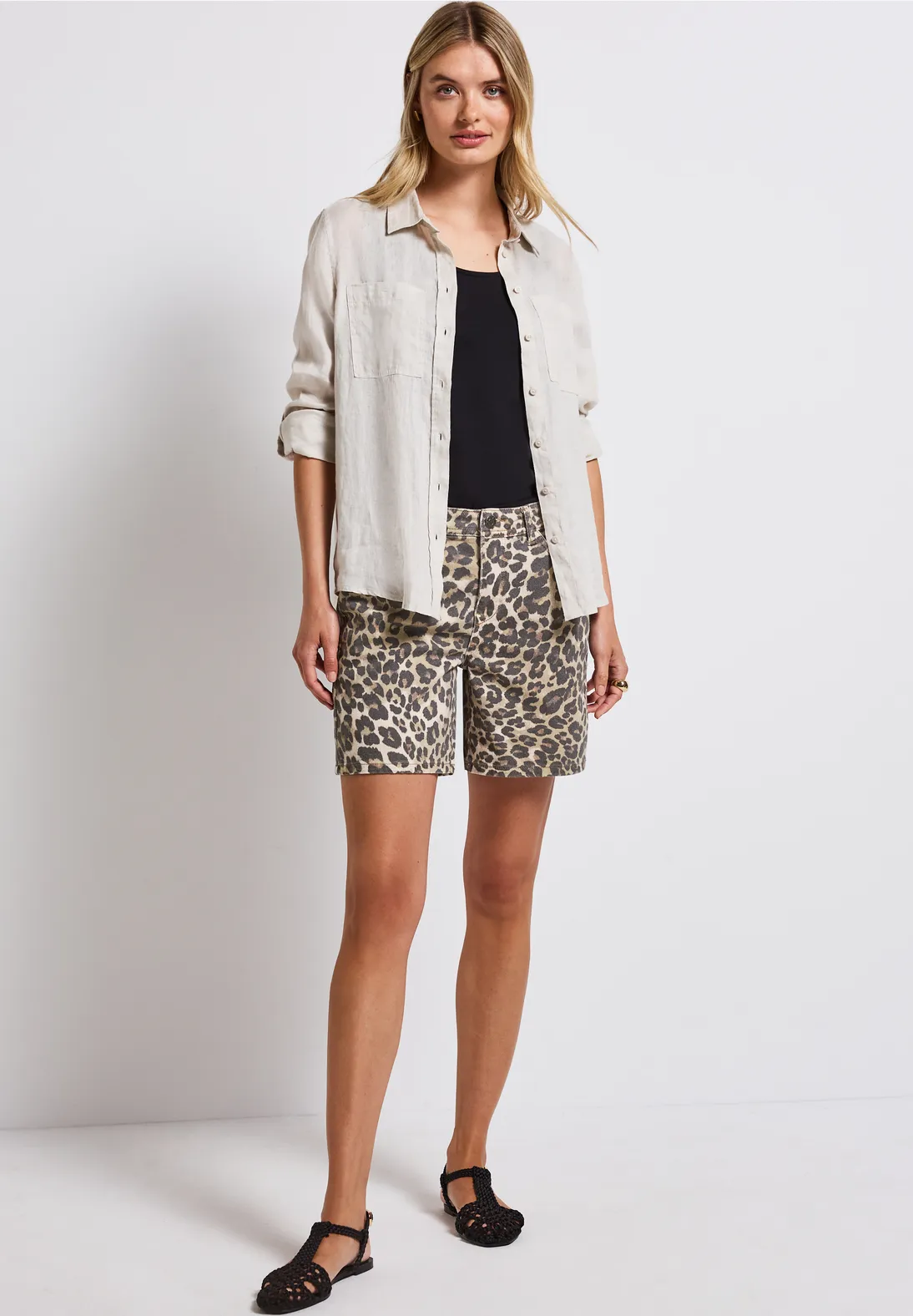 Street One Denim Shorts with Leo Print - Leo Print Washed