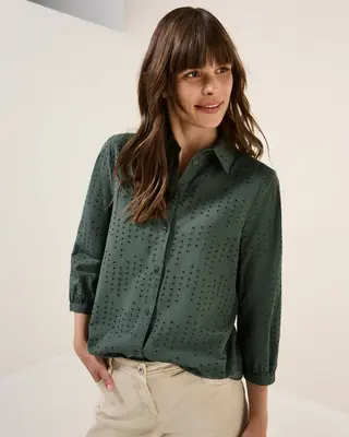 Cecil Geborduurde Blouse - Dark Balmy Khaki