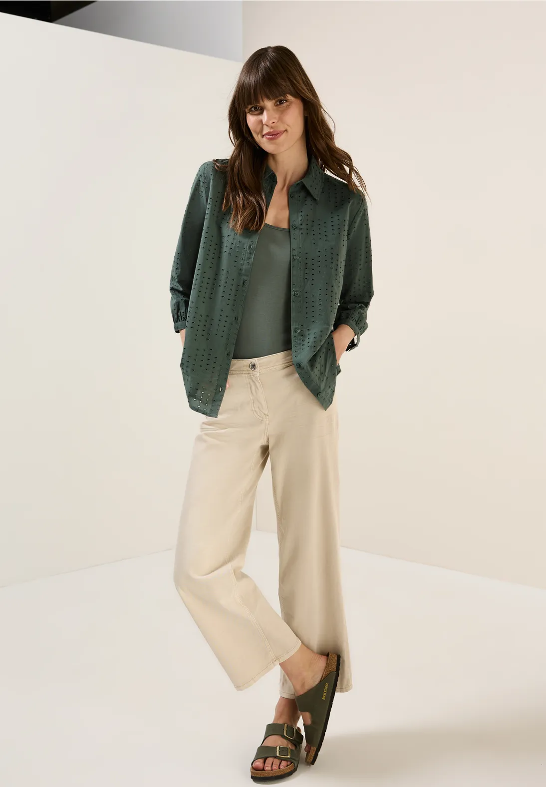 Cecil Hemdbluse mit Lochstickerei - Dark Balmy Khaki