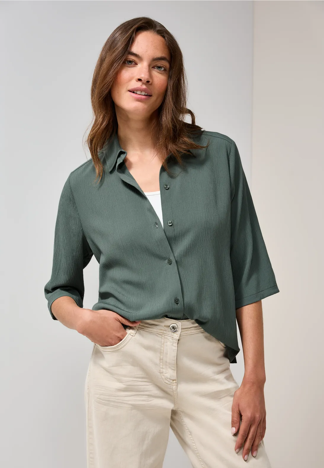 Cecil Hemdbluse mit Struktur - Dark Balmy Khaki