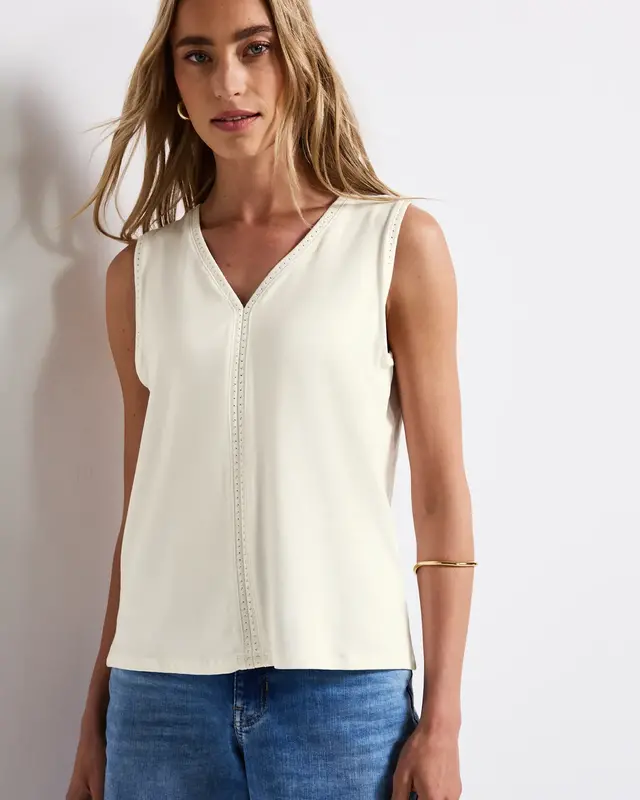 Street One Jersey-Top mit Häkeldetails - Off White