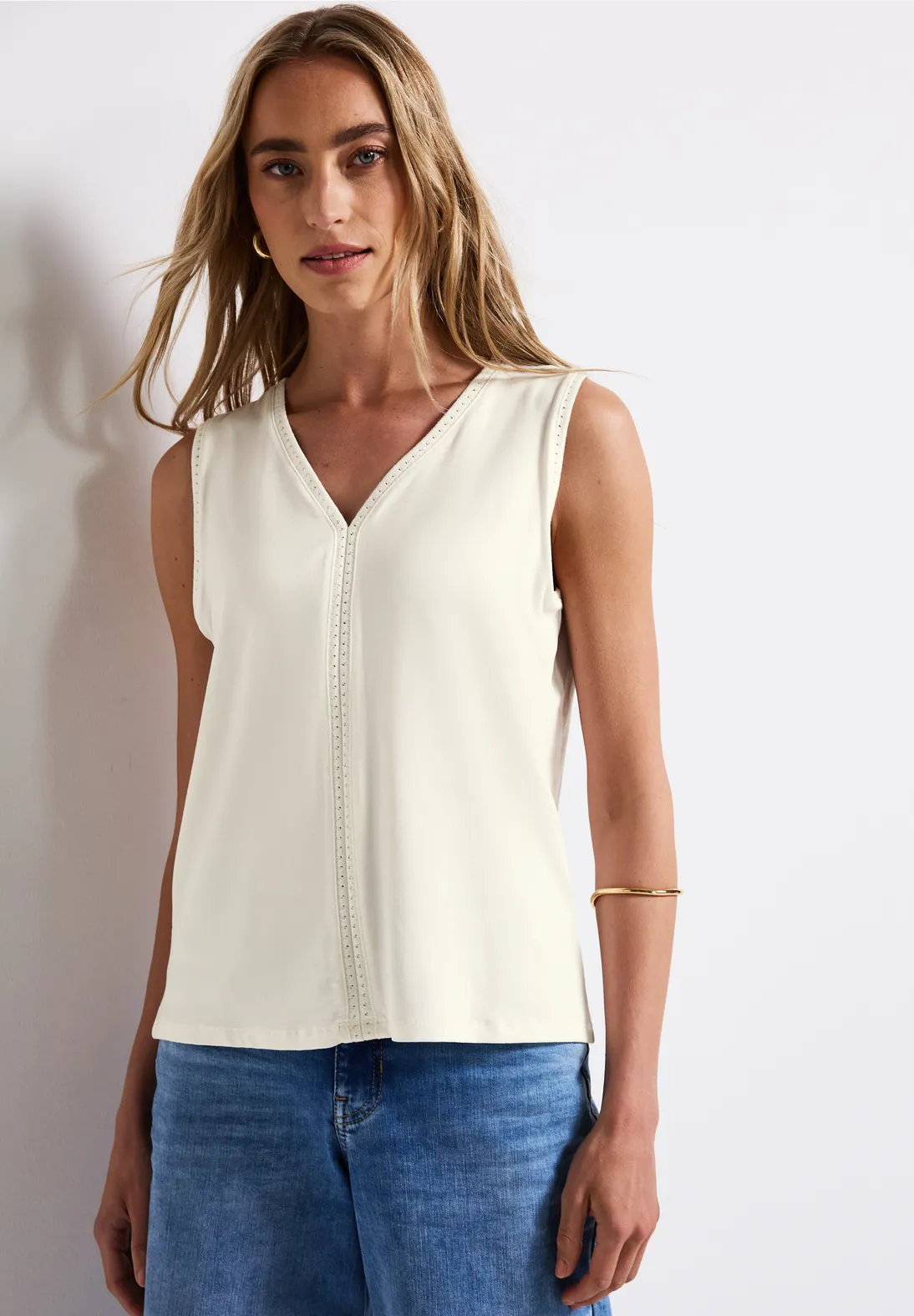 Street One Jersey Top met Gehaakte Details - Off White