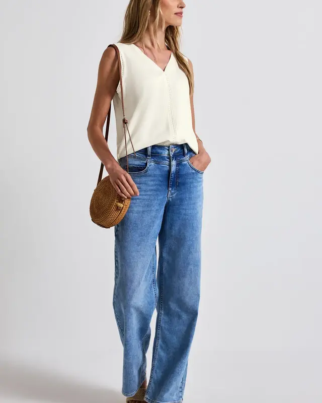 Street One Jersey-Top mit Häkeldetails - Off White