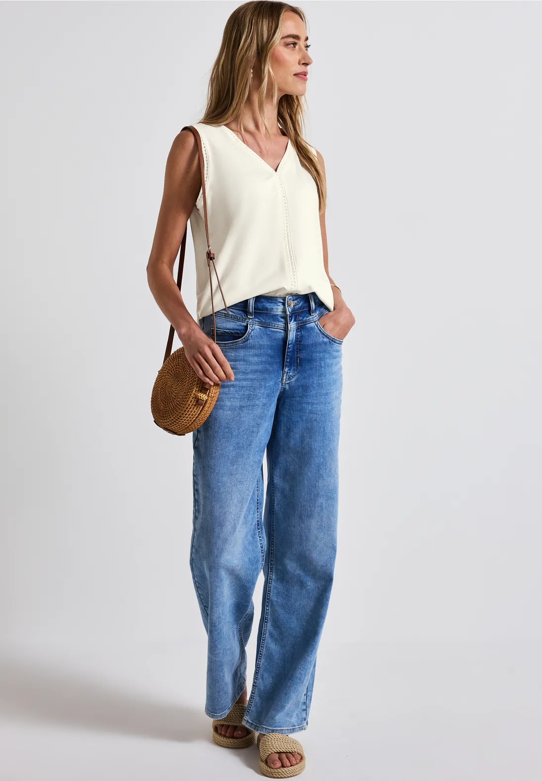 Street One Jersey Top met Gehaakte Details - Off White