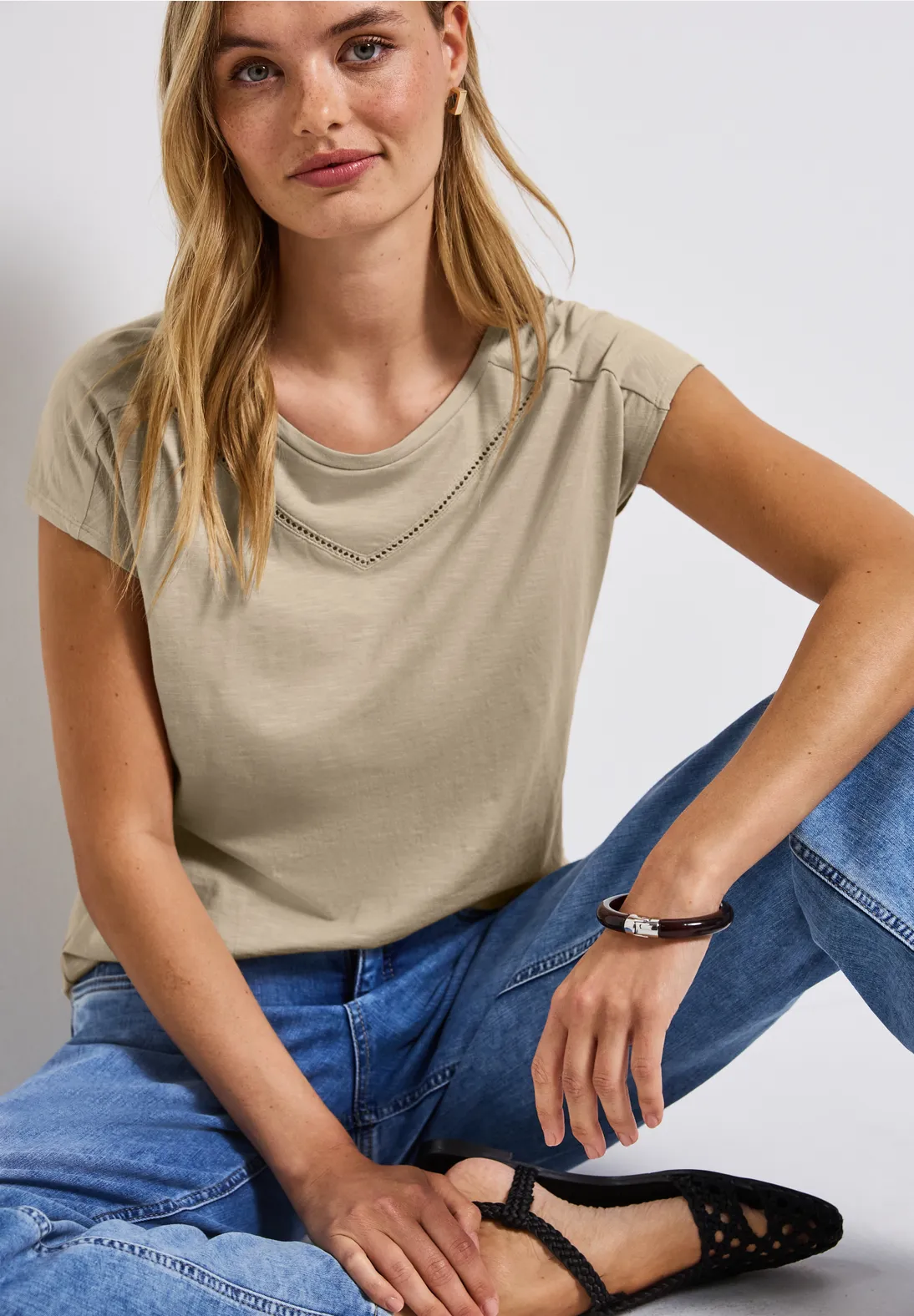 Street One Shirt mit Dekotape - Coastal Beige