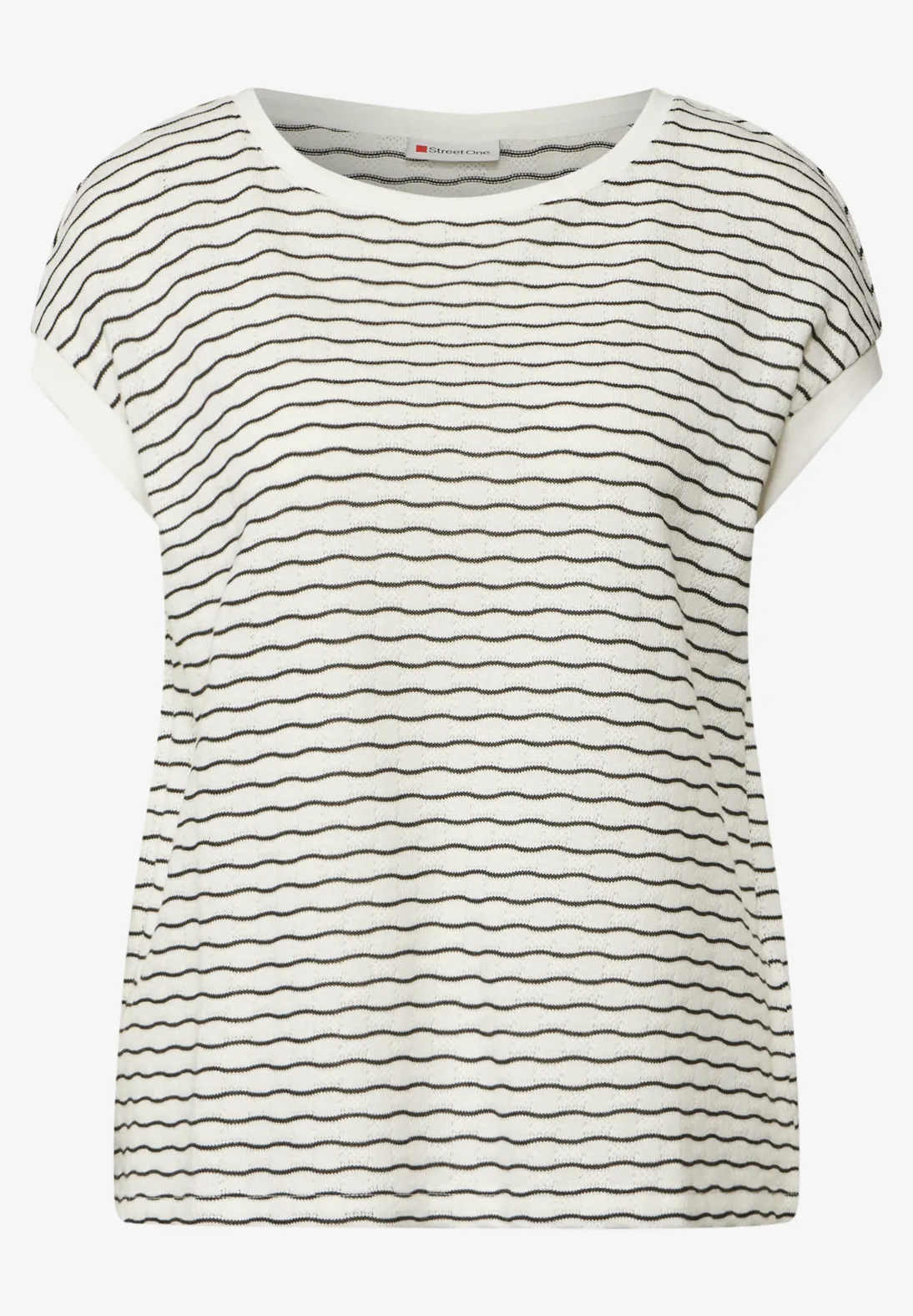 Street One Shirt met Golvende Strepen - Off White