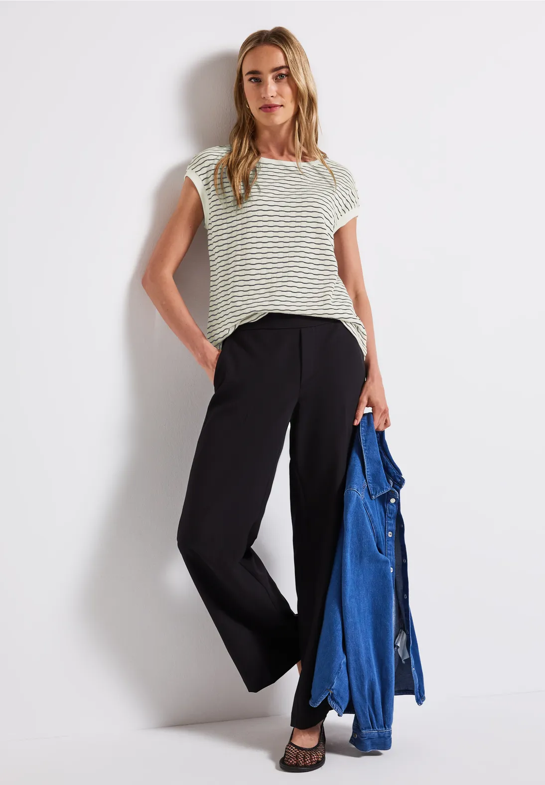 Street One Shirt met Golvende Strepen - Off White