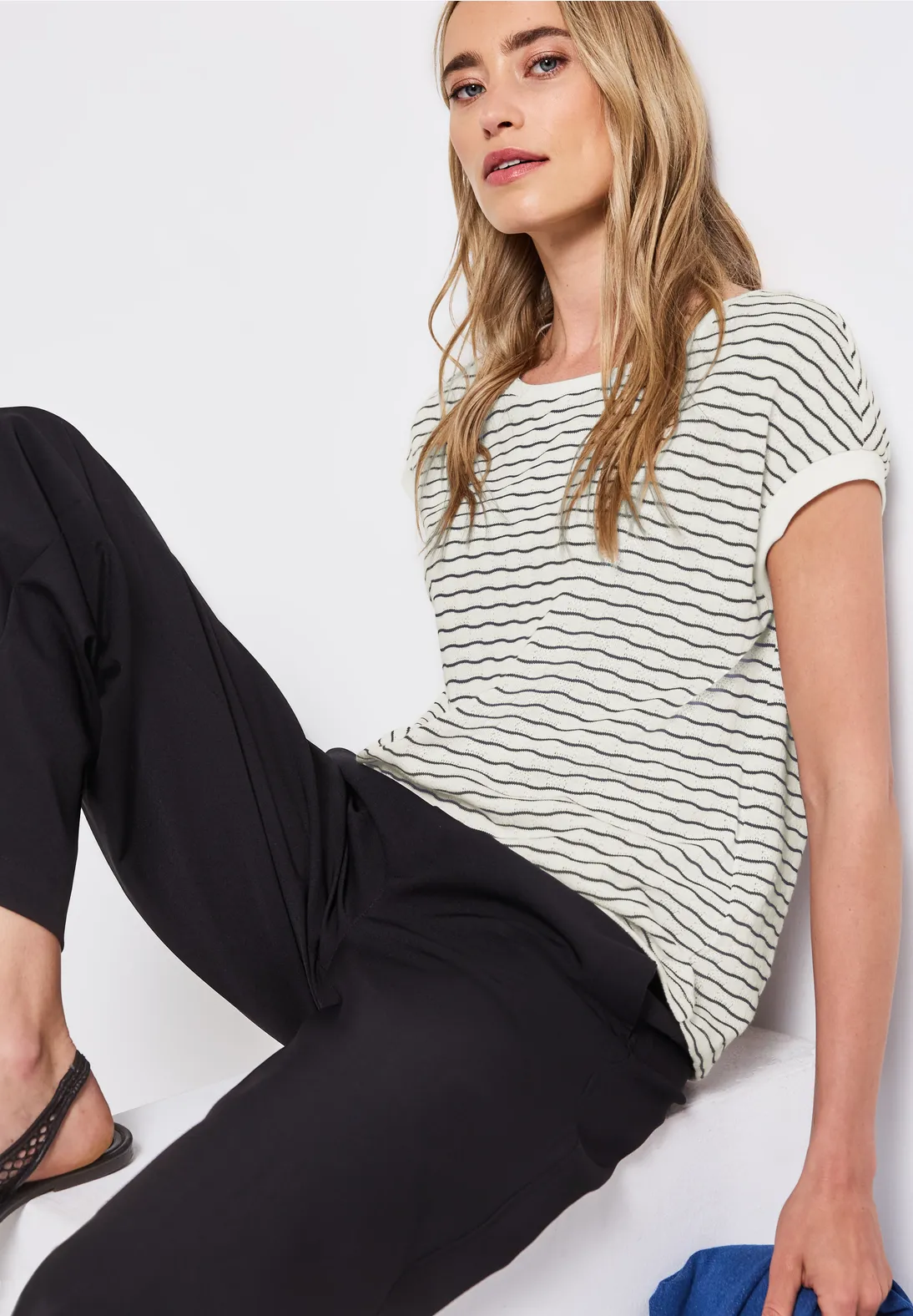 Street One Shirt mit welligen Streifen - Off White