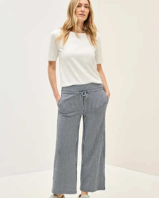 Cecil Gestreepte Seersucker Broek Neele - Urban Navy Blue