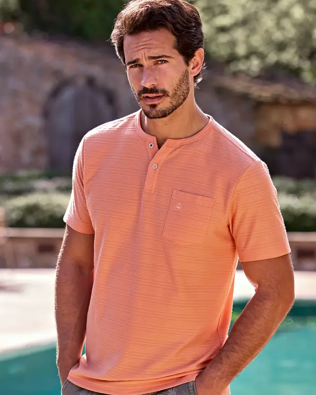 Lerros Serafino Shirt met Tonale Strepen - Pale Papaya
