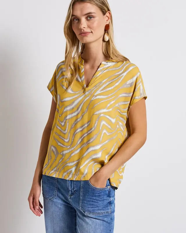 Street One Gemusterte Bluse - Buttercream Yellow