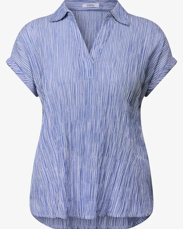 Cecil Gestreifte Strukturbluse - Deep Pastel Blue