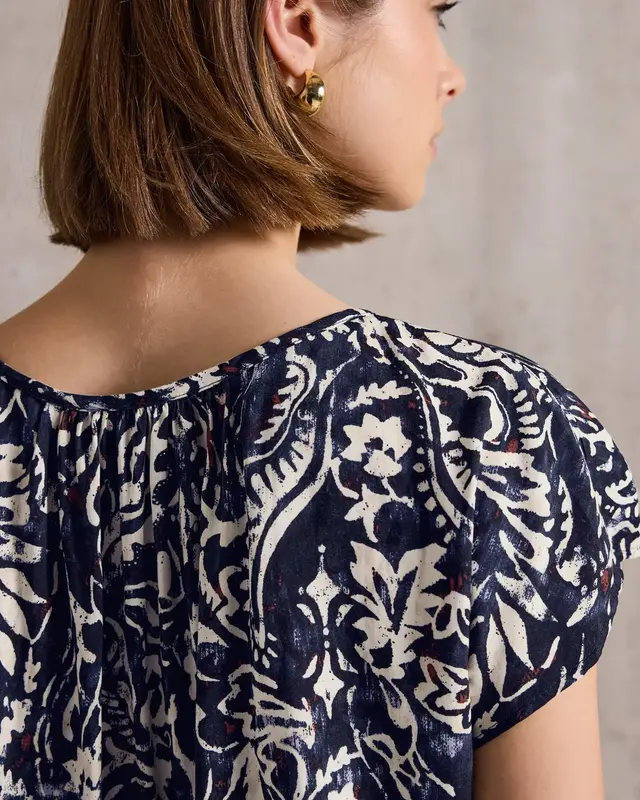 Street One Studio Print Bluse - Dark Void Blue