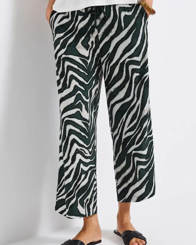 Street One Wide Leg Print Pants Emee - Pine Grove Green