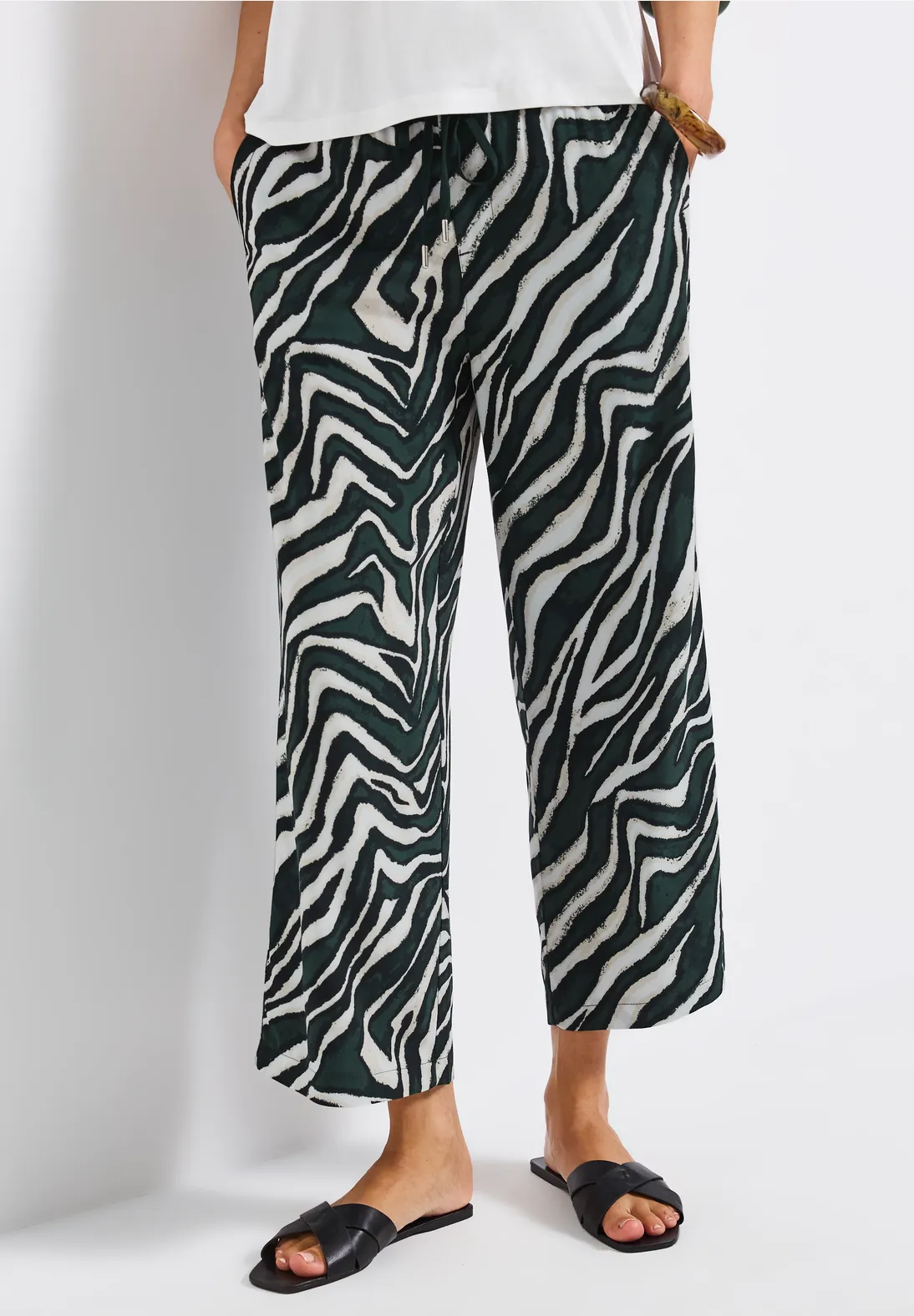 Street One Wide Leg Print Pants Emee - Pine Grove Green