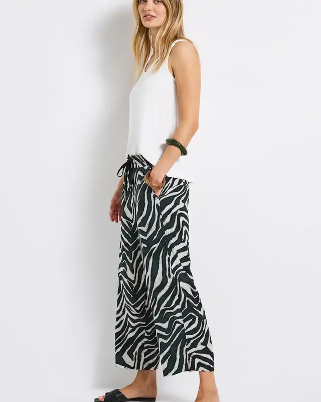 Street One Wide Leg Print Pants Emee - Pine Grove Green