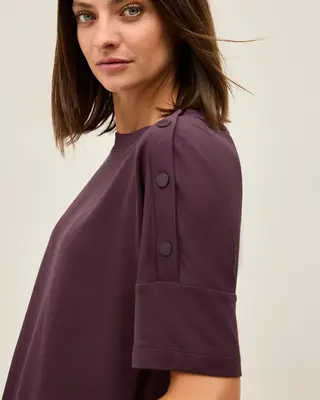 Cecil T-Shirt with Button Detail - Mulberry Red