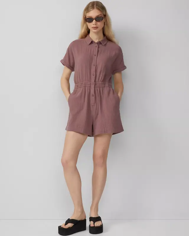 QS by S. Oliver Musselin-Overall mit Elastikbund - Pink