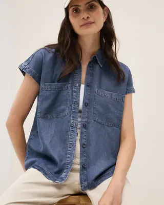 Cecil Lyocell Blouse - Mid Blue Wash