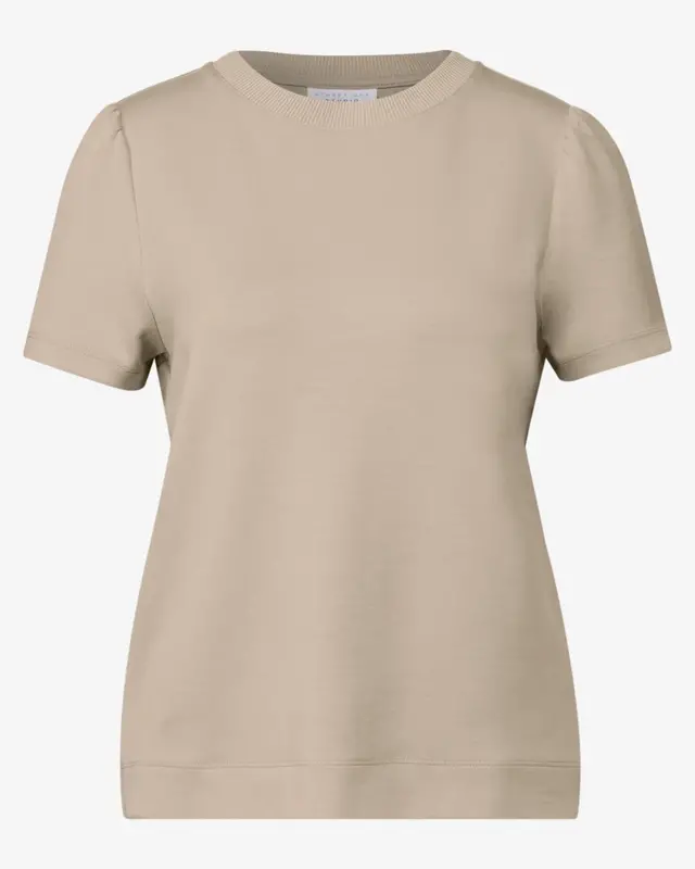 Street One Studio T-Shirt mit Puffärmeln - Sandshell Beige