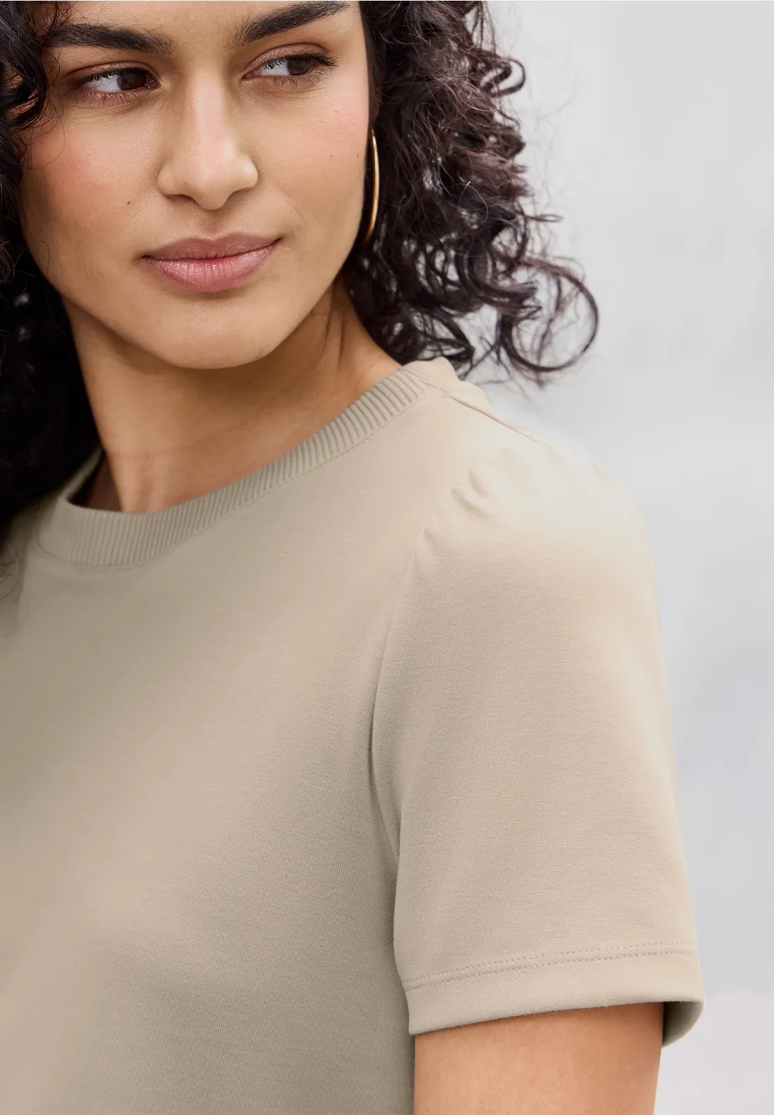Street One Studio T-Shirt mit Puffärmeln - Sandshell Beige