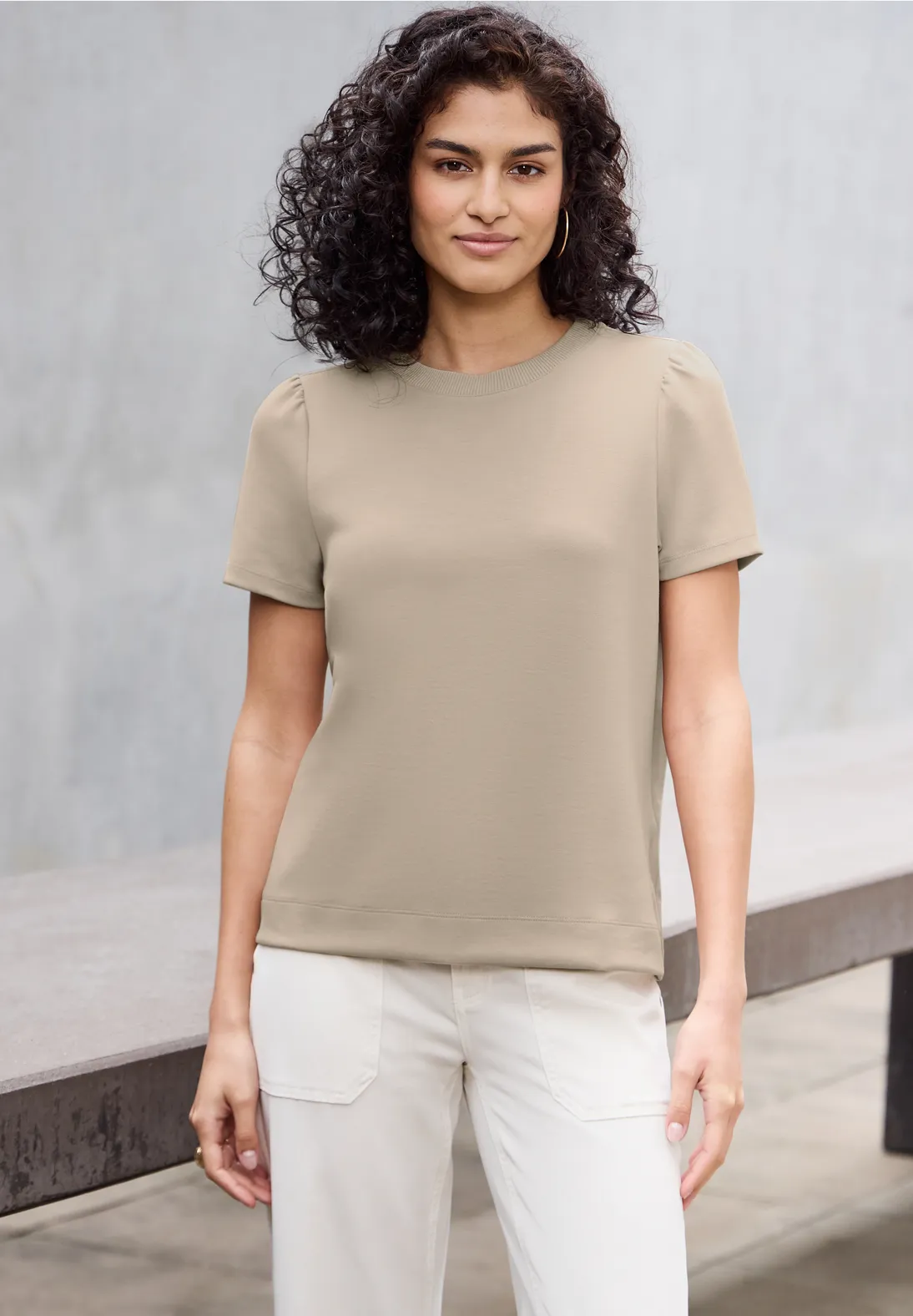 Street One Studio T-Shirt mit Puffärmeln - Sandshell Beige