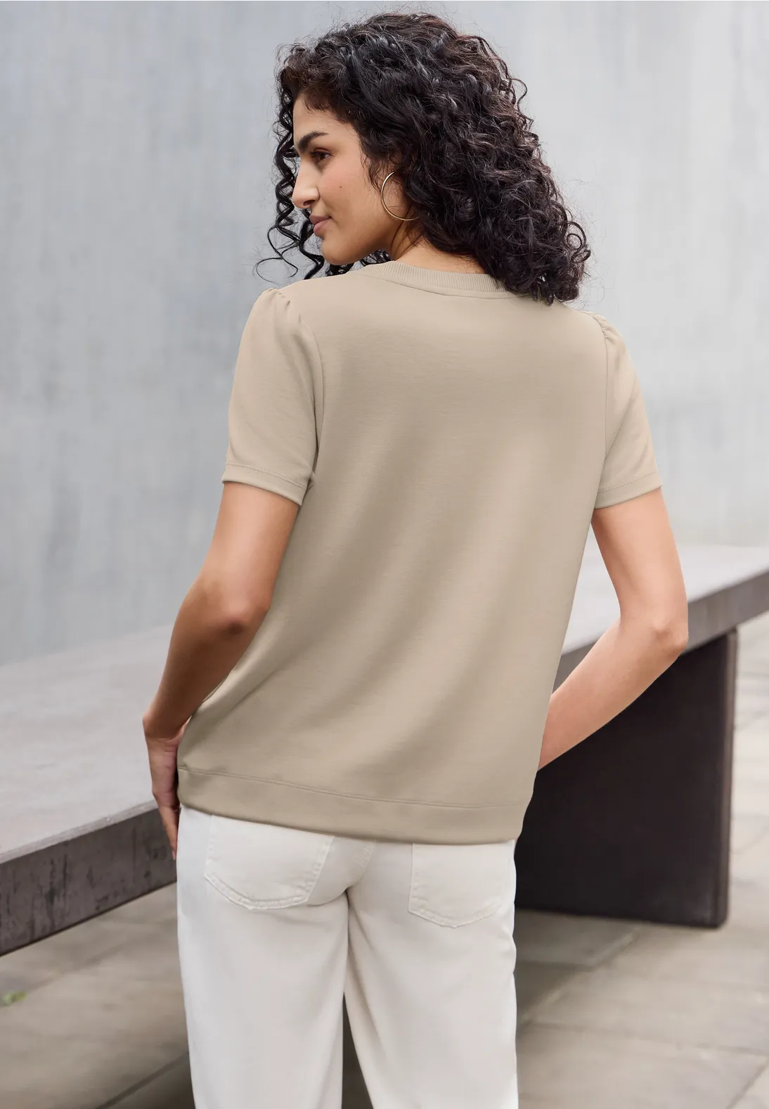 Street One Studio T-Shirt mit Puffärmeln - Sandshell Beige