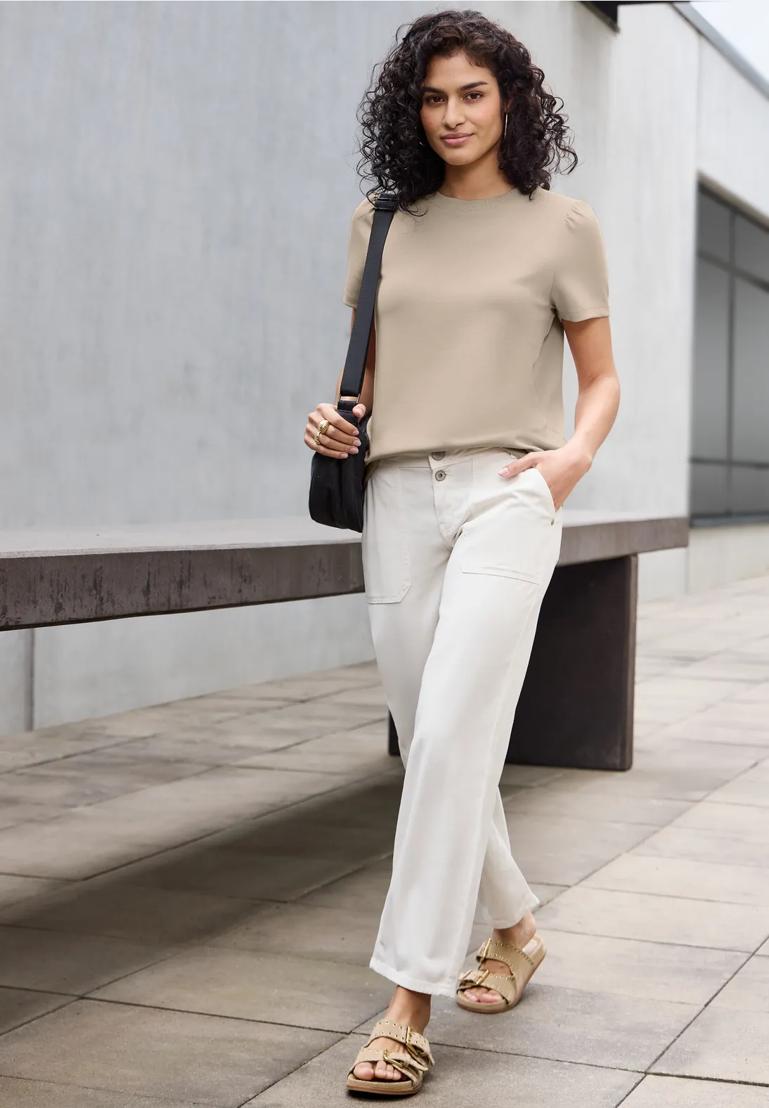 Street One Studio T-Shirt mit Puffärmeln - Sandshell Beige