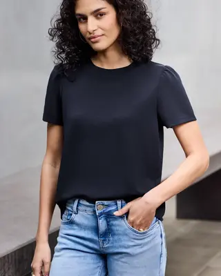 Street One Studio T-Shirt mit Puffärmeln - Dark Void Blue