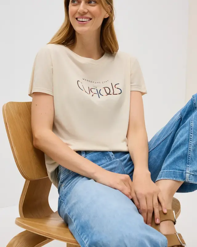 Cecil T-Shirt with Text - Light Beige