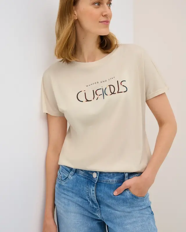 Cecil T-Shirt with Text - Light Beige