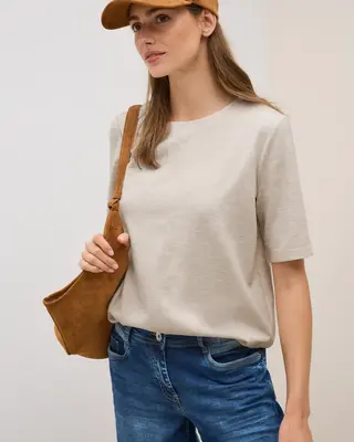 Cecil Kurzarm Sweatshirt - Light Beige Melange