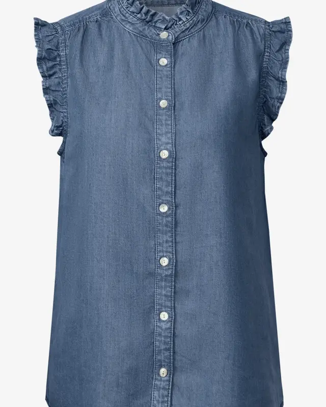 Street One Studio Blouse met Ruches - Medium Blue Soft Washed