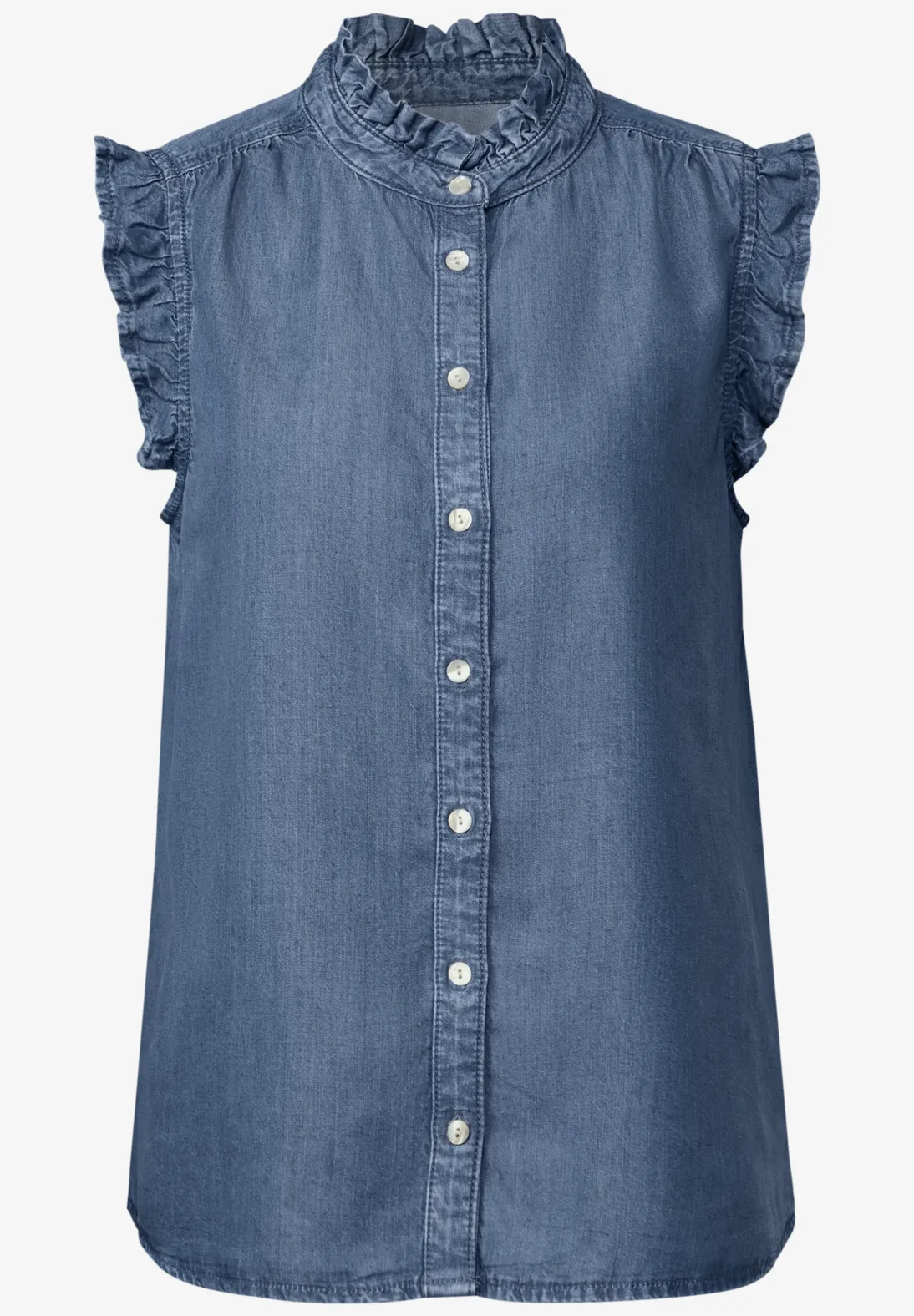 Street One Studio Bluse mit Rüschendetails - Medium Blue Soft Washed